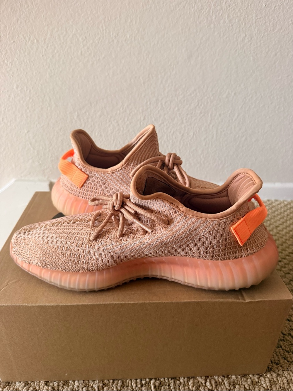 Mens Adidas Yeezy 320V Red Clay Knit Sneaker with Bright Orange Heel Tab